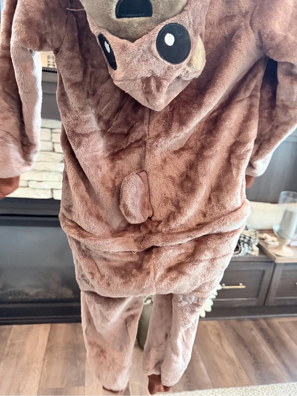 Brand New Kids 3/4T Bear Hooded Plush One-Piece Pajamas - Light Brown